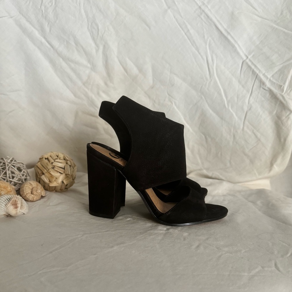Chic Black Open Toe Suede Ankle Booties - Block Heel